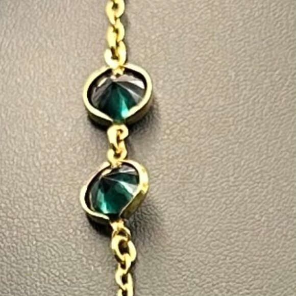 J. Crew Long Gold-Tone Necklace w/ Bezel-Set Blue/Green Crystals - Picture 2 of 14
